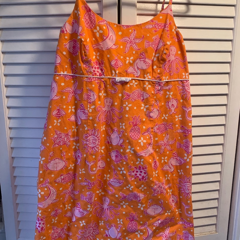 Vintage Lilly Pulitzer Cotton Shift Dress – Sea Life Print Orange Pink Size 8